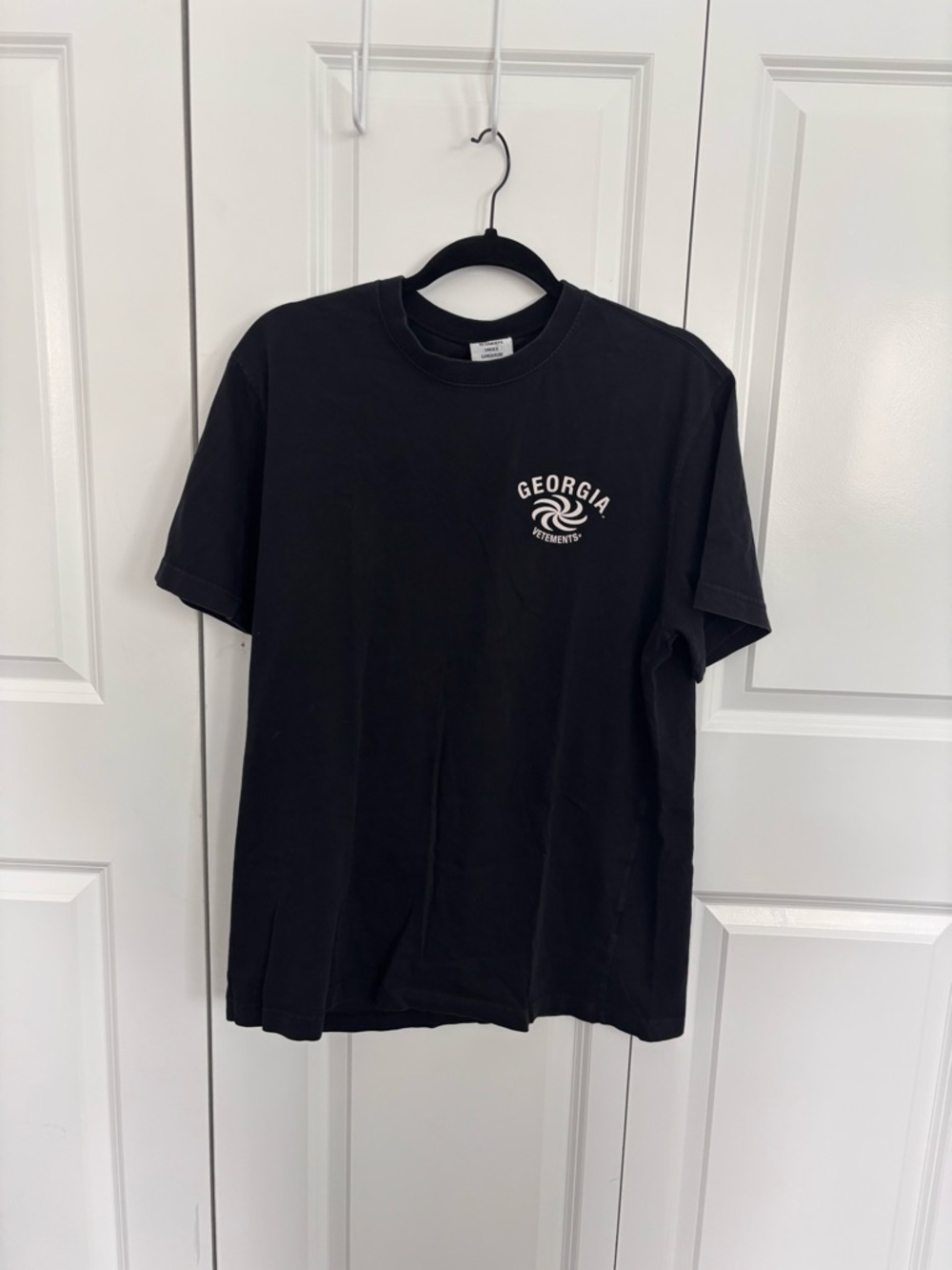 Vetements Black Tee with White 'Georgia' Chest Graphic